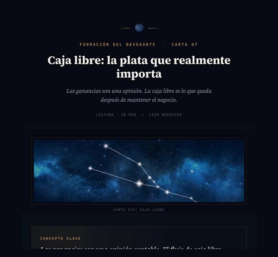 Formación del Navegante, Carta 7: Caja libre