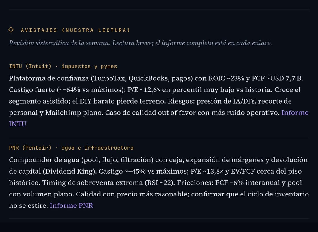 Extracto de oportunidades / avistajes del informe